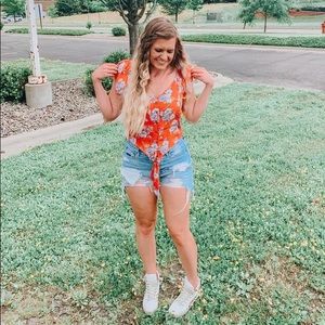 Orange American Eagle tied crop top